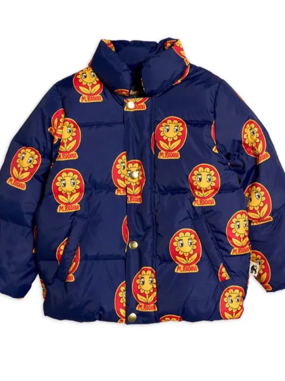 Mini Rodini UNISEX Navy Jacket with Yellow & Red Flower Print size 4-5